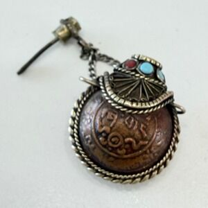 Vintage Nepal Perfume Bottle Pendant Turquoise Coral Tibetan Style Snuff Bottle